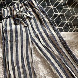 Blue and white striped dress pants